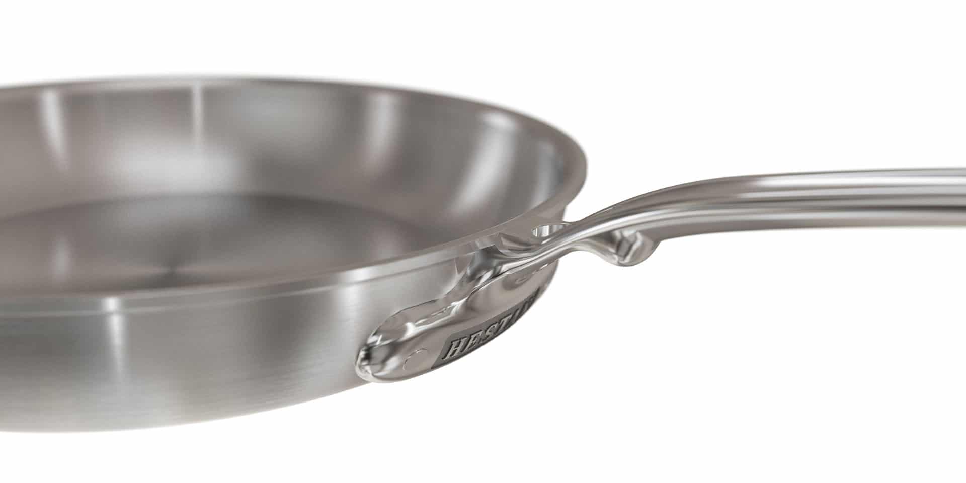 Photorealistic 3D rendering for Hestan's Thomas Keller cookware line showing a close-up detail of the handle