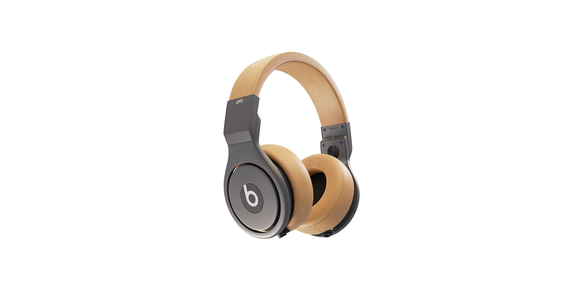 Computer-generated, photo-realistic 3D rendering of a pair of Beats headphones